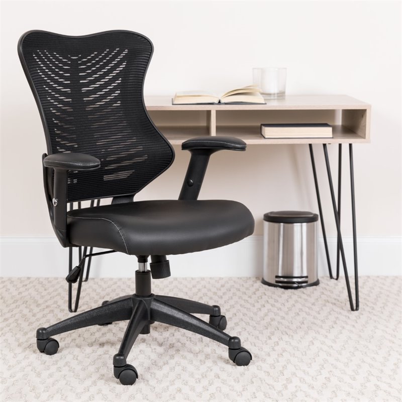 Flash Furniture High Back Mesh Leather Office Chair in Black