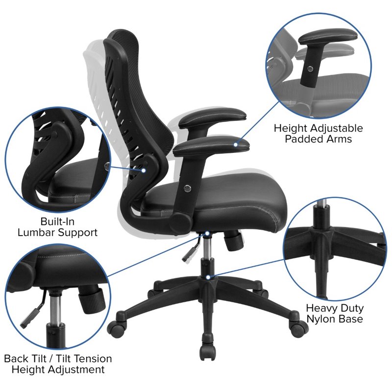 Flash Furniture High Back Mesh Leather Office Chair in Black
