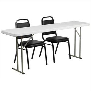 Flash Furniture 72&quot x 18&quot 3-Piece Plastic Folding Table Set in White/Black