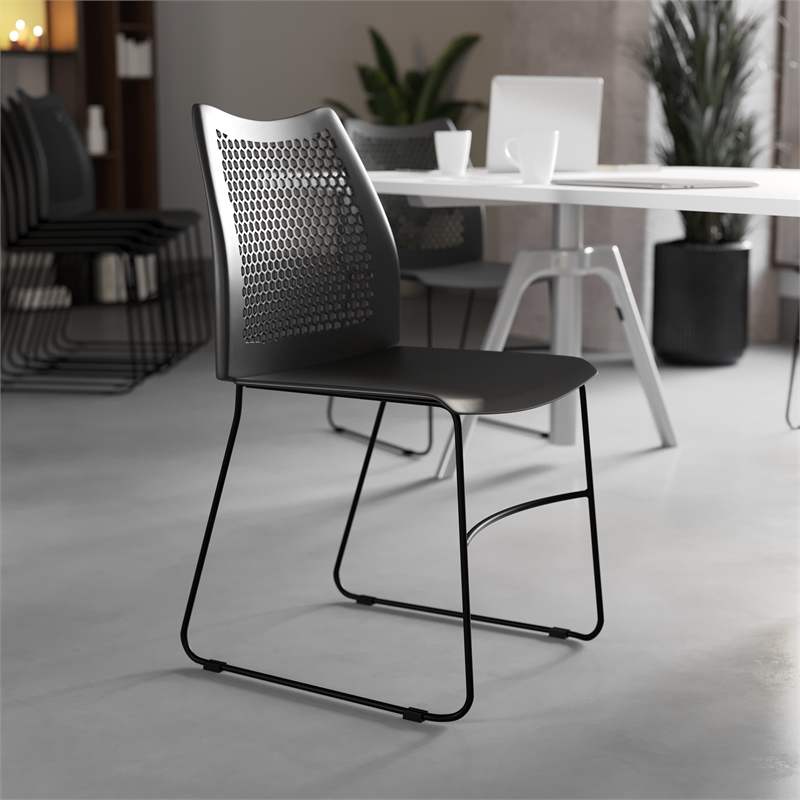 Flash Furniture Hercules Air Vent Sled Base Stacking Chair in Black
