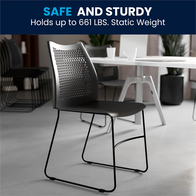 Flash Furniture Hercules Air Vent Sled Base Stacking Chair in Black