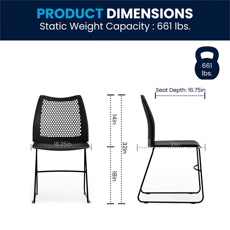 Flash Furniture Hercules Air Vent Sled Base Stacking Chair in Black