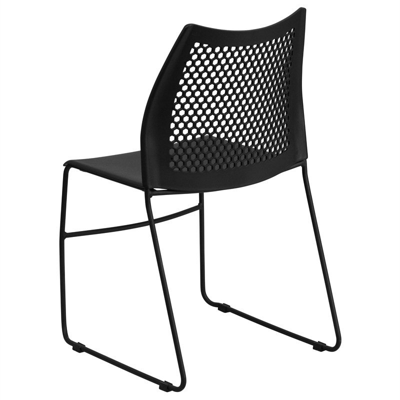 Flash Furniture Hercules Air Vent Sled Base Stacking Chair in Black
