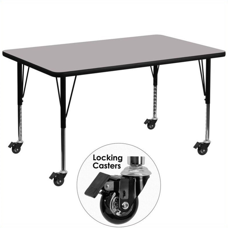 Flash Furniture Rectangular Thermal Fused Top Mobile Activity Table in Gray