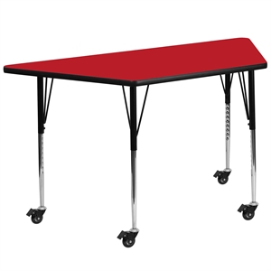 Flash Furniture 31&quot x 46&quot Trapezoid High Pressure Top Mobile Table in Red