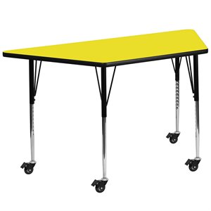 Flash Furniture 31&quot x 46&quot Trapezoid High Pressure Top Mobile Table in Yellow