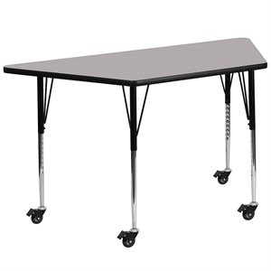 Flash Furniture 31&quot x 58&quot Trapezoid Thermal Fused Top Mobile Table in Gray