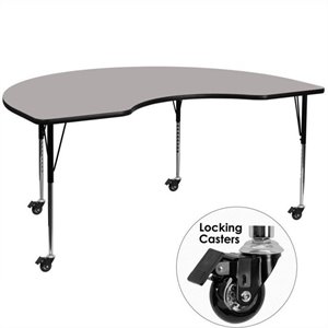 Flash Furniture 31&quot x 72&quot Kidney-Shaped High Pressure Top Mobile Activity Table in Gray