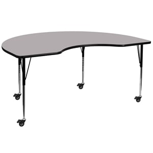 Flash Furniture 31&quot x 72&quot Kidney-Shaped Thermal Fused Top Mobile Activity Table in Gray