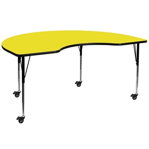 Flash Furniture 31&quot x 72&quot Kidney-Shaped High Pressure Top Mobile Activity Table in Yellow