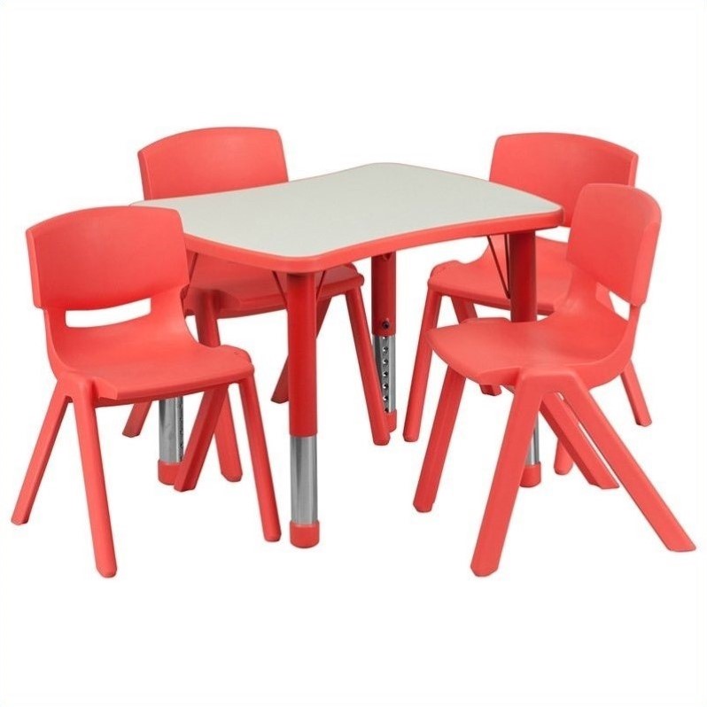 Flash Furniture Curved Plastic Activity Table Set with 4 Stack Chairs in Red