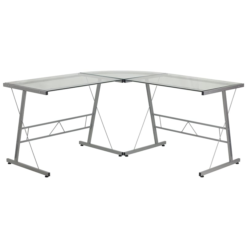 Flash Furniture Glass L-Shape Desk In Clear Silver