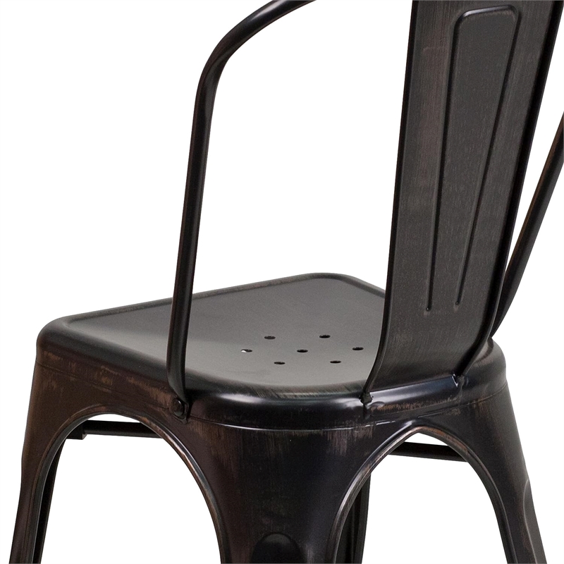 Flash Furniture Metal Stackable Dining Side Chair in Black and Antique Gold