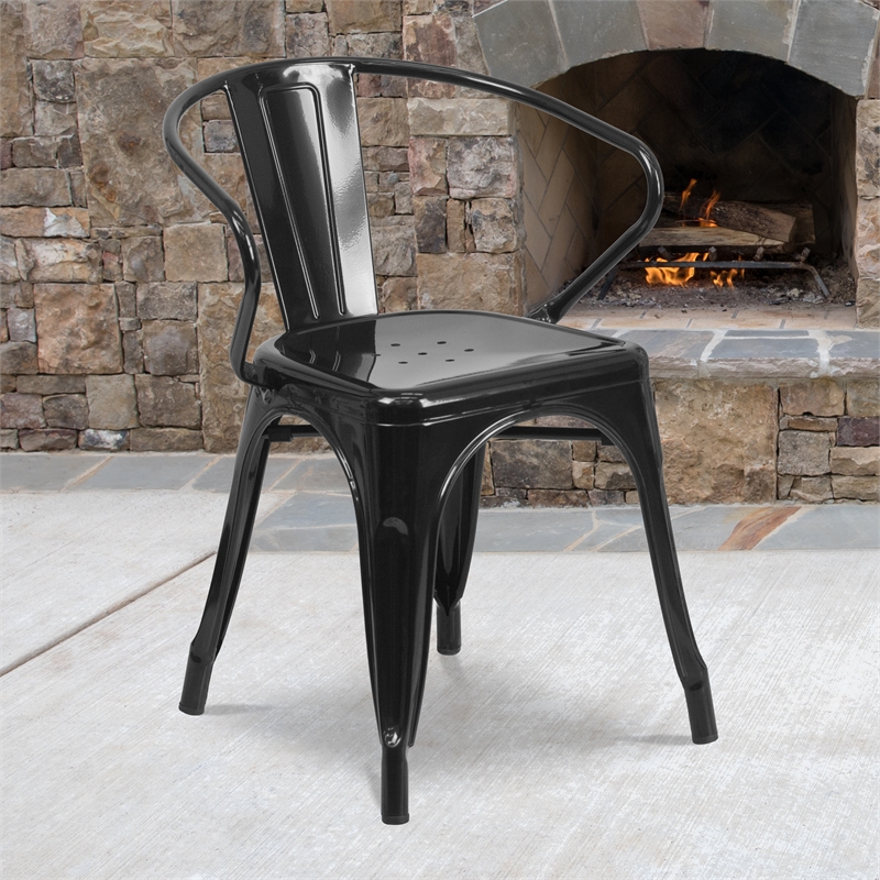 Flash Furniture Metal Stackable Dining Arm Chair in Black