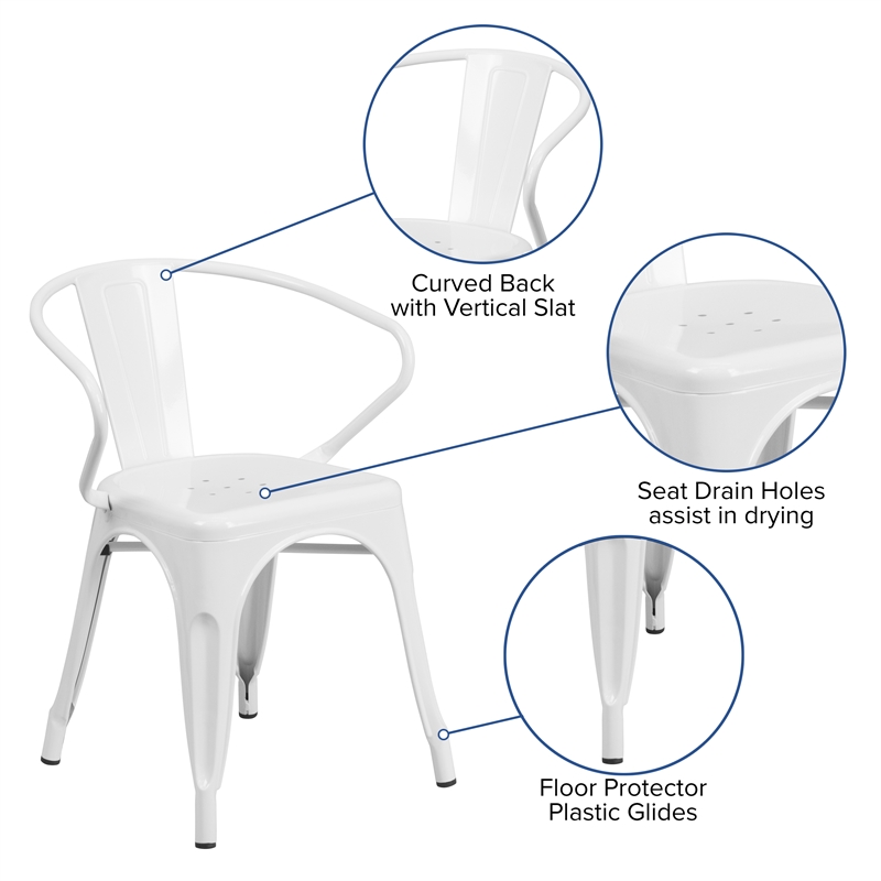 Flash Furniture Metal Stackable Dining Arm Chair in White
