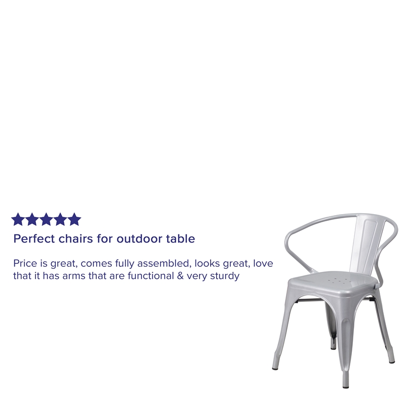 Flash Furniture Metal Stackable Dining Arm Chair in Silver