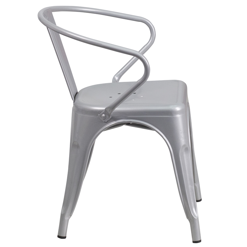 Flash Furniture Metal Stackable Dining Arm Chair in Silver