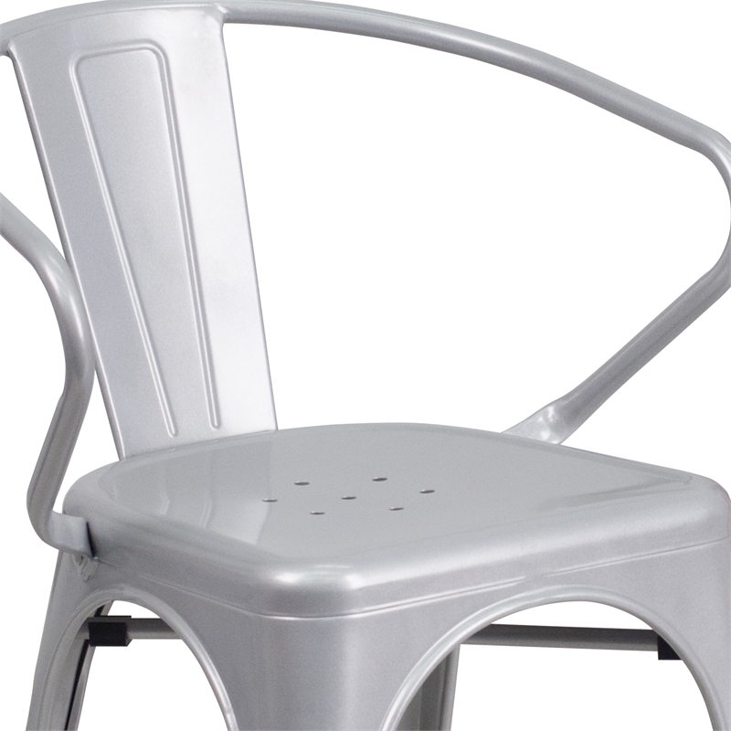 Flash Furniture Metal Stackable Dining Arm Chair in Silver