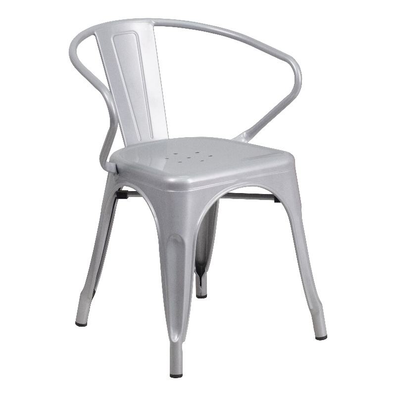 Flash Furniture Metal Stackable Dining Arm Chair in Silver