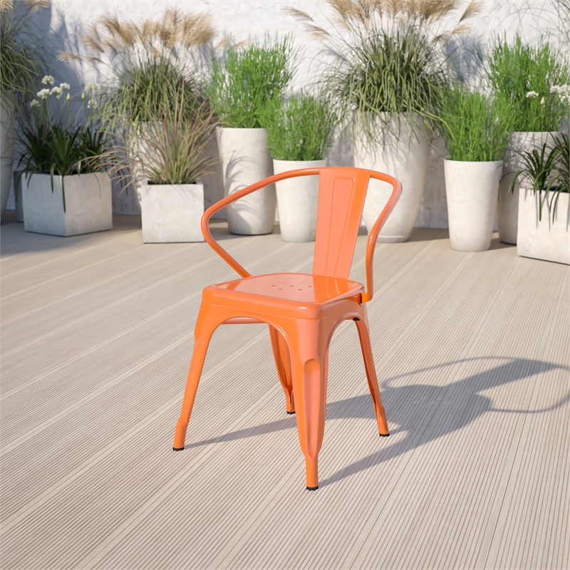 Flash Furniture Metal Stackable Dining Arm Chair in Orange