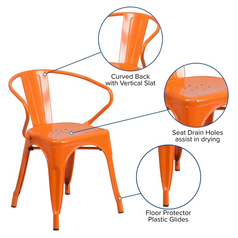 Flash Furniture Metal Stackable Dining Arm Chair in Orange