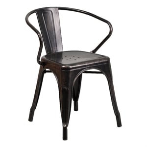 Flash Furniture Metal Stackable Dining Arm Chair in Black and Antique Gold