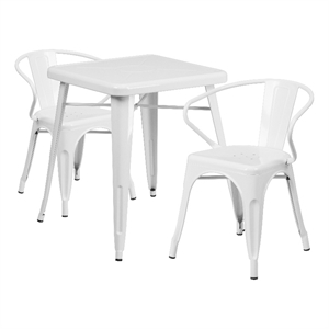 Flash Furniture 3 Piece Square Metal Bistro Dining Set in White