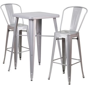 Flash Furniture 3 Piece Square Metal Pub Set in Silver