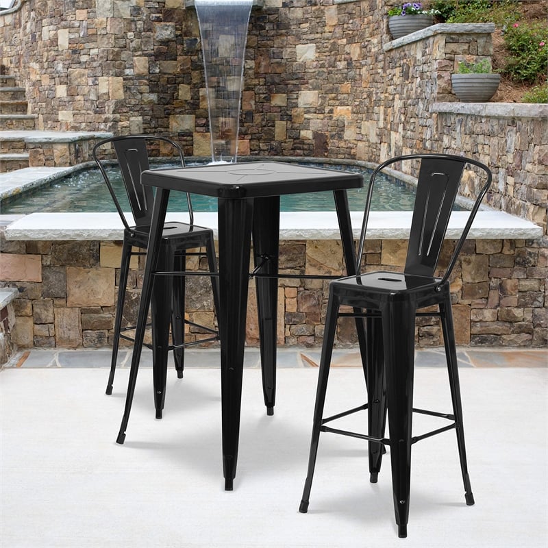 Flash Furniture 3 Piece Square Metal Pub Set in Red