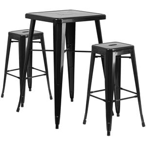 Flash Furniture 3 Piece Square Metal Pub Set in Black