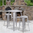 Flash Furniture 3 Piece Square Metal Pub Set in Silver