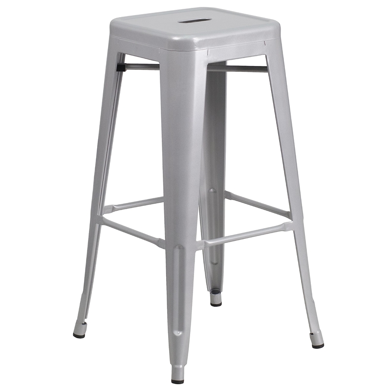 Flash Furniture 3 Piece Square Metal Pub Set in Silver