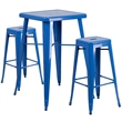 Flash Furniture 3 Piece Square Metal Pub Set in Blue