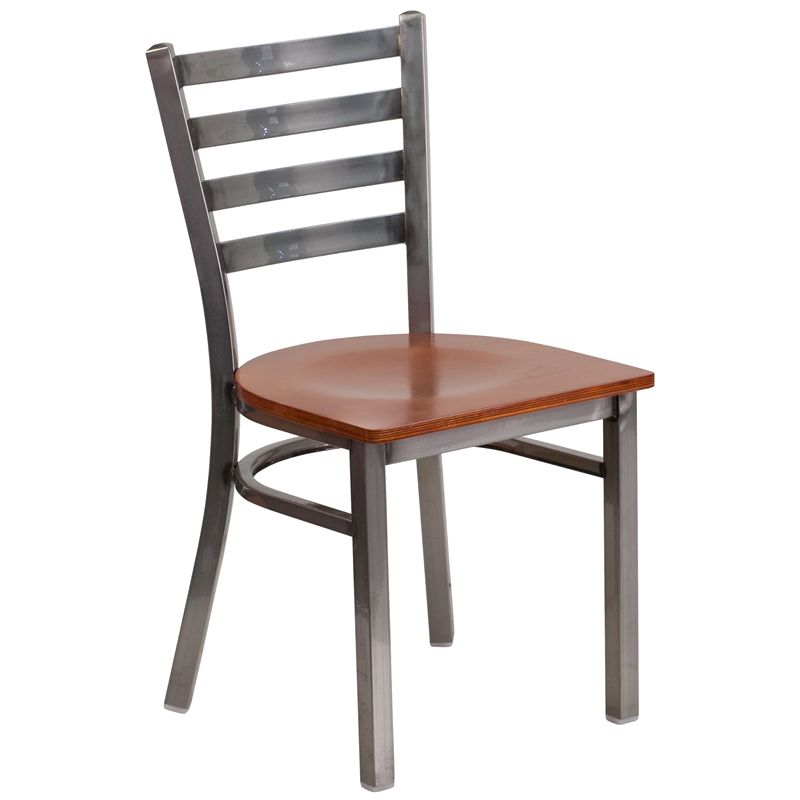 Flash Furniture Clear Coated Ladder Back Metal Chair - Cherry Seat