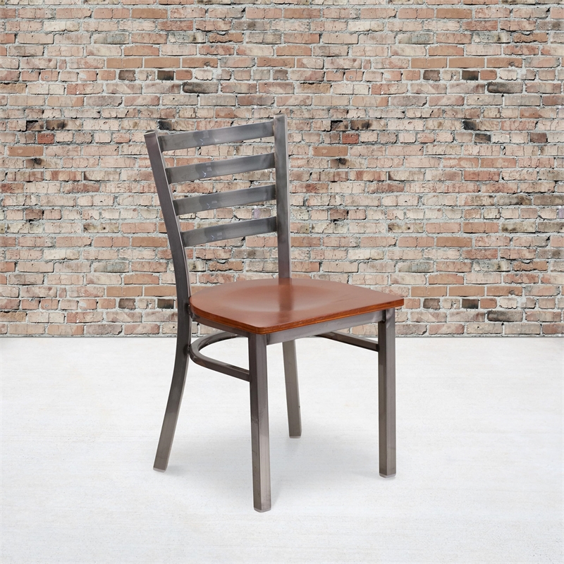 Flash Furniture Clear Coated Ladder Back Metal Chair - Cherry Seat