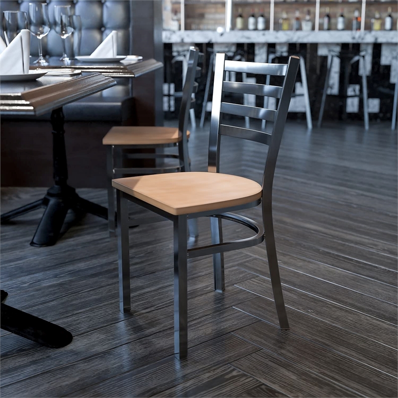 Flash Furniture Clear Coated Metal Chair with Natural Wood Seat