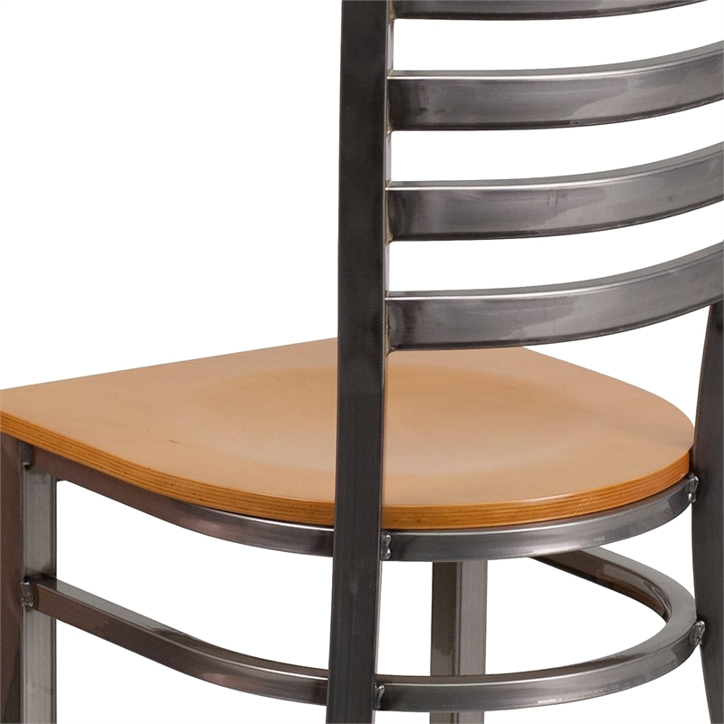 Flash Furniture Clear Coated Metal Chair with Natural Wood Seat
