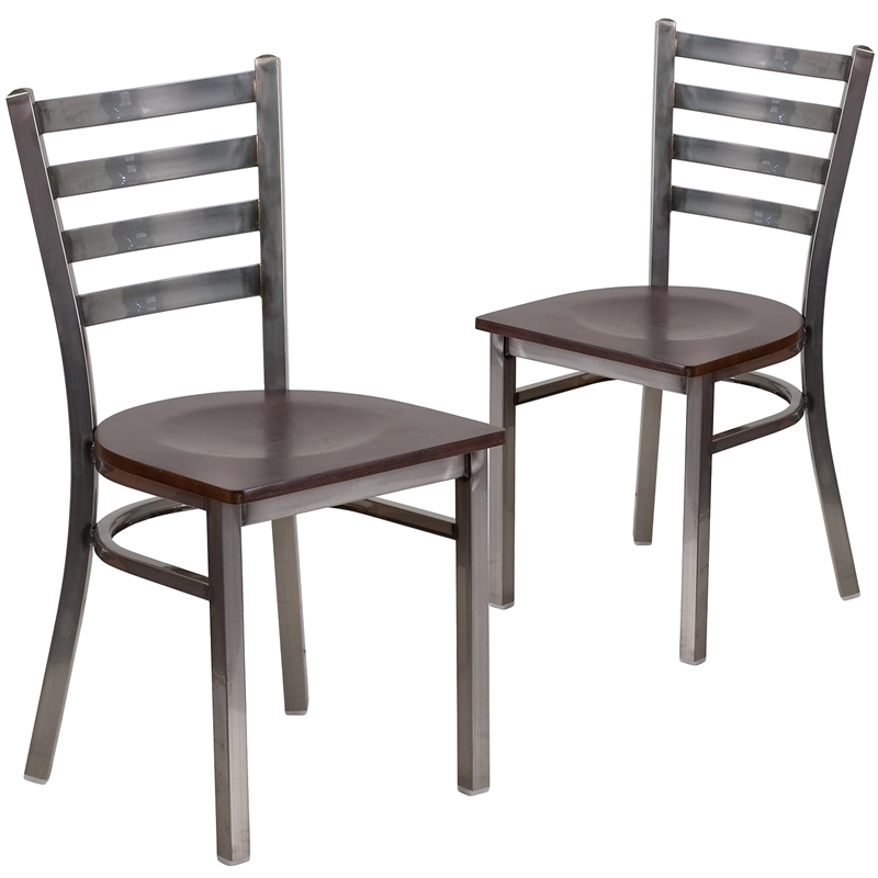 Flash Furniture Clear Coated Ladder Back Metal Chair - Walnut Seat