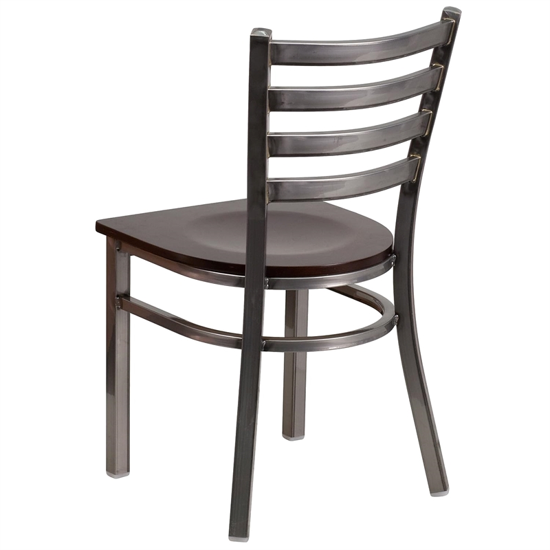 Flash Furniture Clear Coated Ladder Back Metal Chair - Walnut Seat