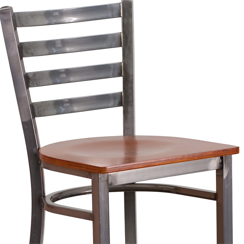 Flash Furniture Ladder Back Metal Barstool - Cherry Wood Seat