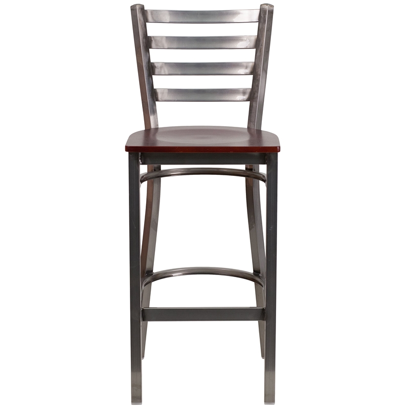Flash Furniture Ladder Back Metal Barstool - Mahogany Wood Seat
