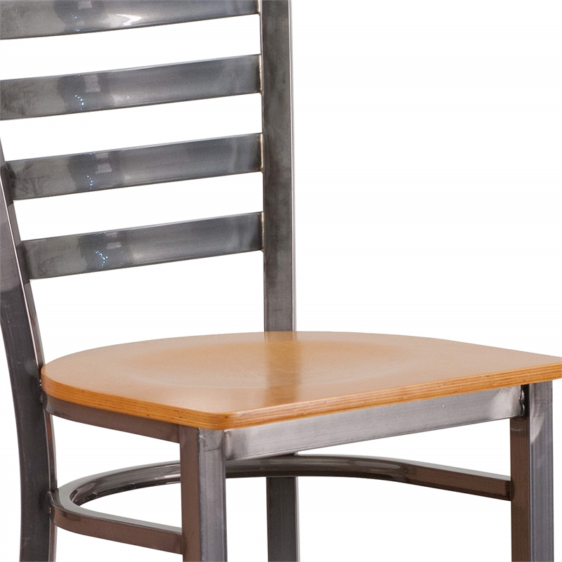 Flash Furniture Ladder Back Metal Barstool - Natural Wood Seat