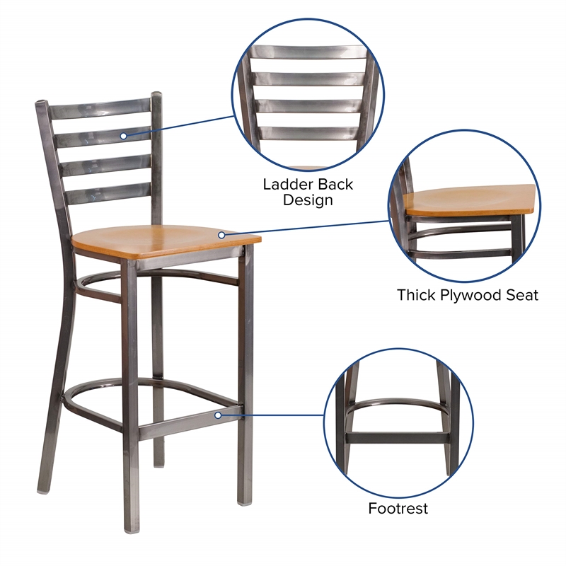 Flash Furniture Ladder Back Metal Barstool - Natural Wood Seat