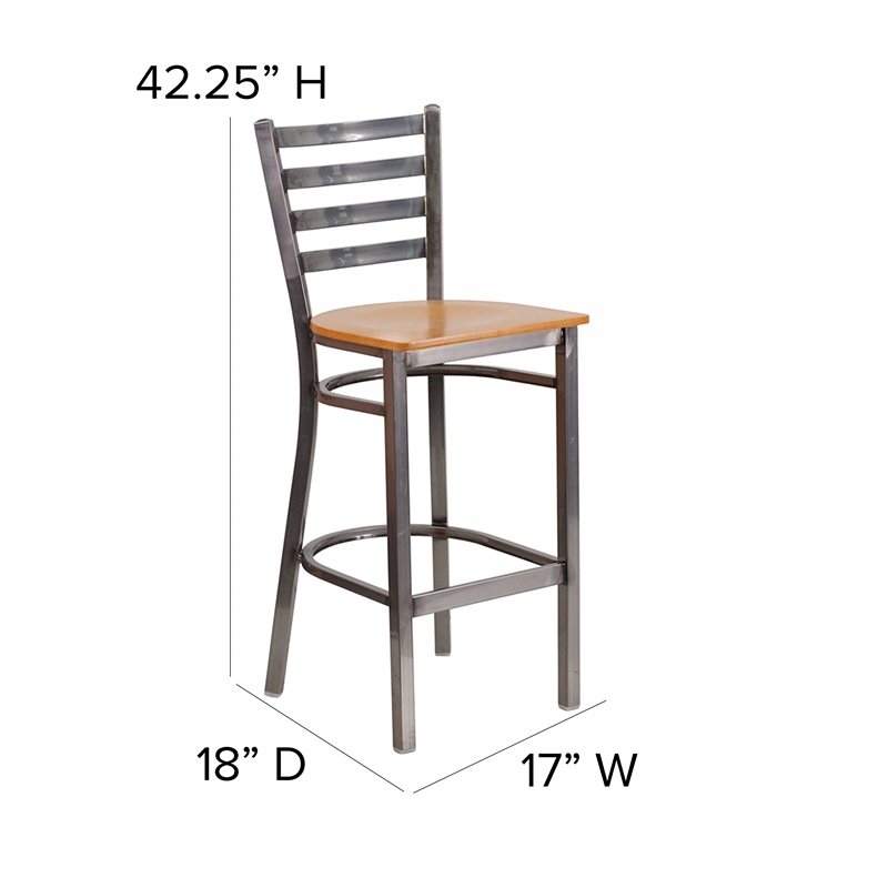 Flash Furniture Ladder Back Metal Barstool - Natural Wood Seat