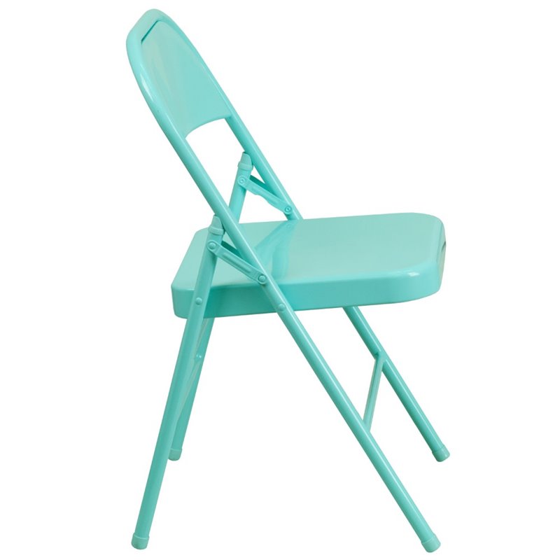 Flash Furniture Hercules Colorburst Metal Folding Chair in Teal (Set of 2)
