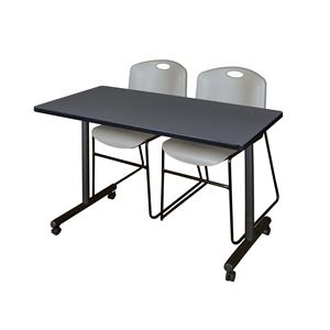 Regency 48&quot x 24&quot Kobe Mobile Training Table- Grey & 2 Zeng Stack Chairs- Grey
