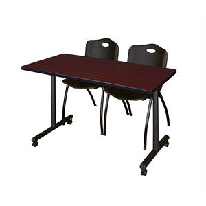 48&quot x 24&quot Kobe Mobile Training Table- Mahogany & 2 'M' Stack Chairs- Black