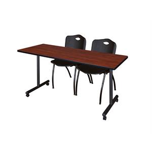 60&quot x 24&quot Kobe Mobile Training Table- Cherry & 2 'M' Stack Chairs- Black
