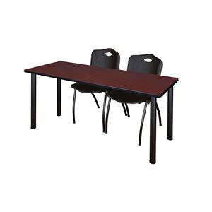 Regency 60&quot x 24&quot Training Table- Mahogany/ Black & 2 Stack Chairs- Black