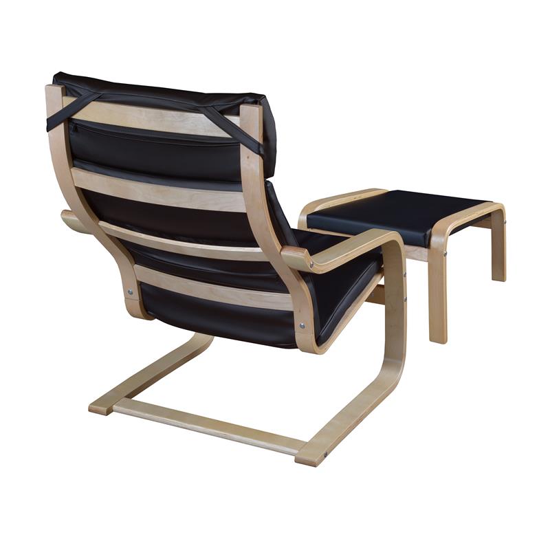 Niche Mia Bentwood Reclining Chair & Ottoman- Natural/ Black Leather